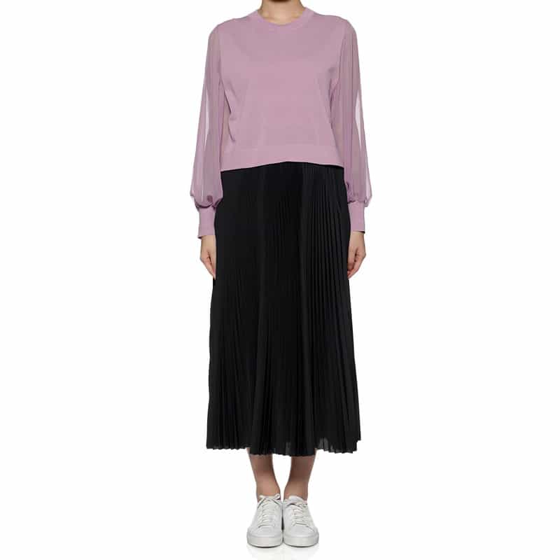 HYKE シアースリーブ クロップド丈ニットプルオーバー PURPLE