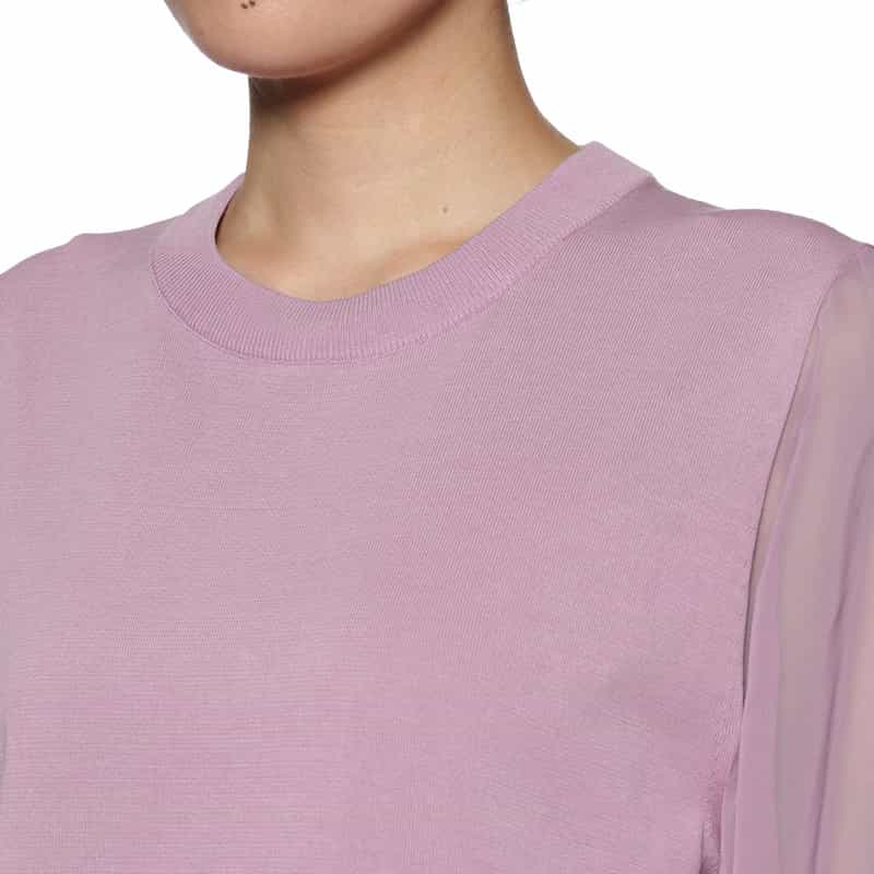 HYKE シアースリーブ クロップド丈ニットプルオーバー PURPLE