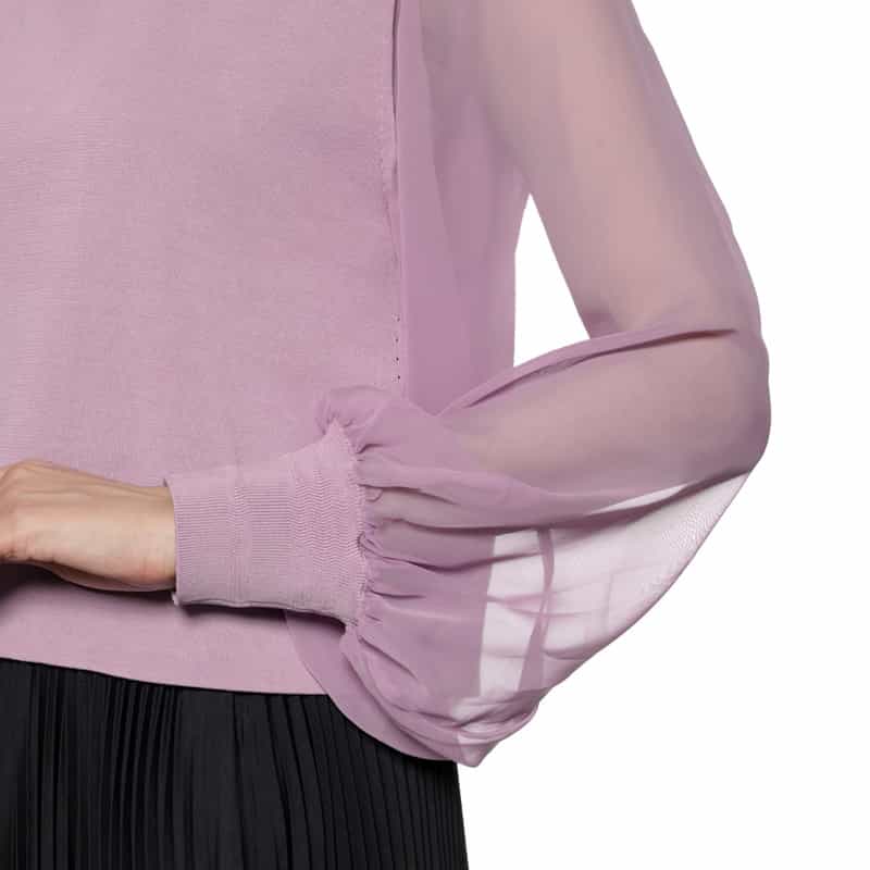 HYKE シアースリーブ クロップド丈ニットプルオーバー PURPLE