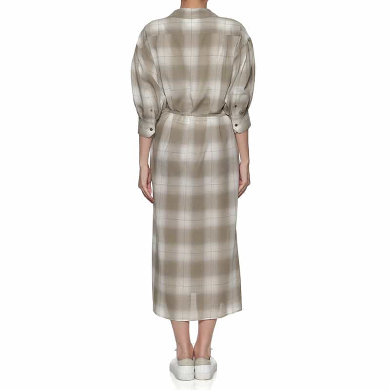 HYKE チェック柄バルーンスリーブ ベルテッドリボンドレス BEIGE