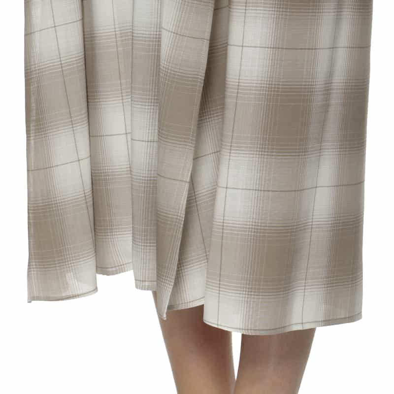 HYKE チェック柄バルーンスリーブ ベルテッドリボンドレス BEIGE