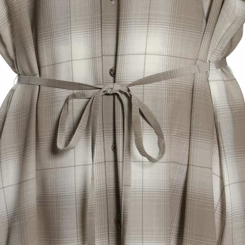 HYKE チェック柄バルーンスリーブ ベルテッドリボンドレス BEIGE