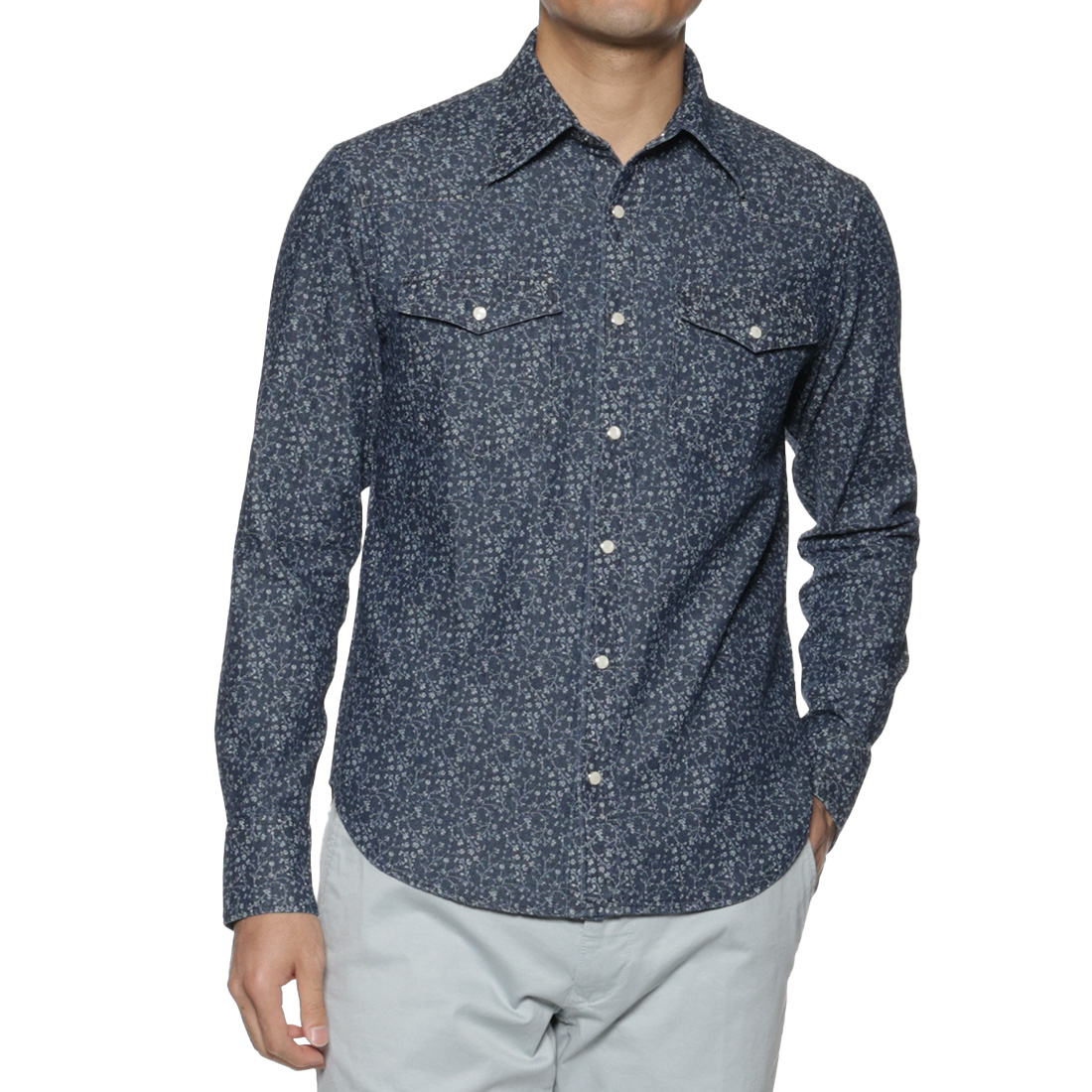 フラワープリント ウエスタンシャツ