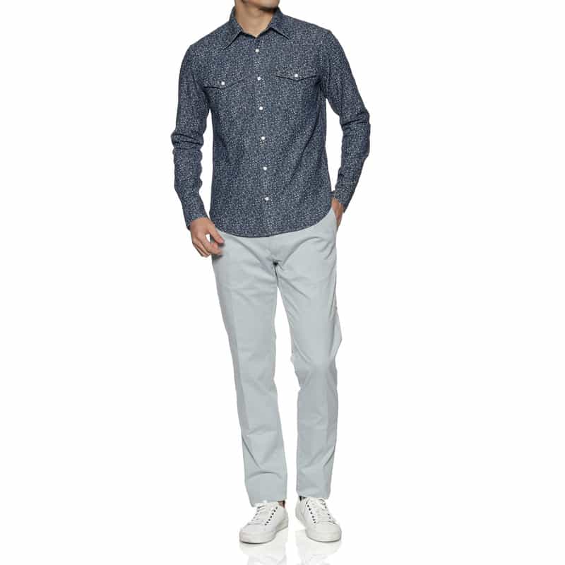 BARNEYS NEW YORK フラワープリント ウエスタンシャツ LT BLUE