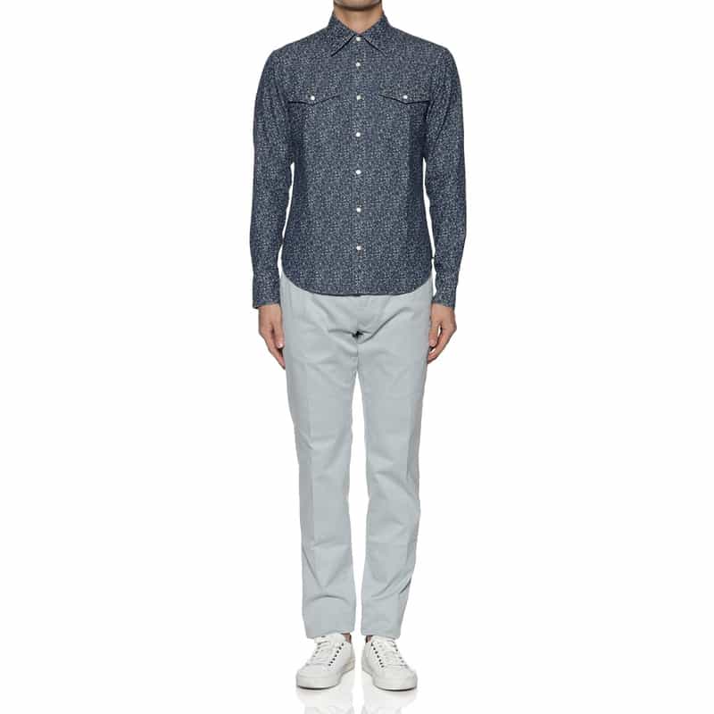 BARNEYS NEW YORK フラワープリント ウエスタンシャツ LT BLUE