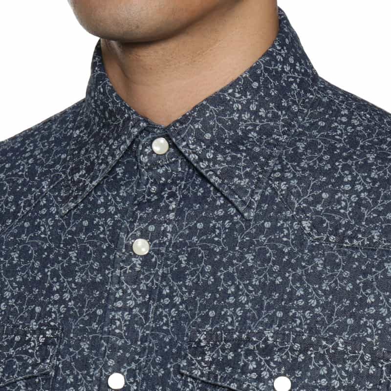 BARNEYS NEW YORK フラワープリント ウエスタンシャツ LT BLUE