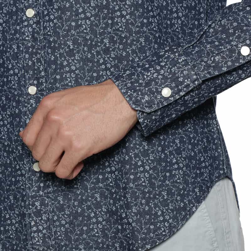 BARNEYS NEW YORK フラワープリント ウエスタンシャツ LT BLUE
