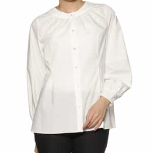 ウォッシャブル タック入りパールボタンブラウス