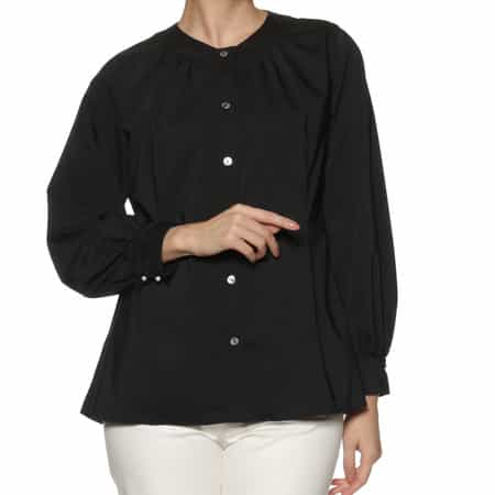 ウォッシャブル タック入りパールボタンブラウス