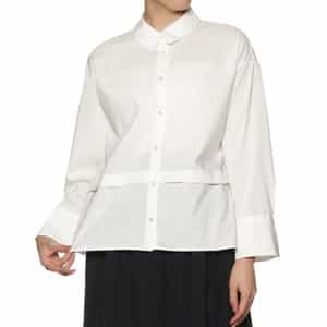 ウォッシャブル バックペプラム パールボタンブラウス