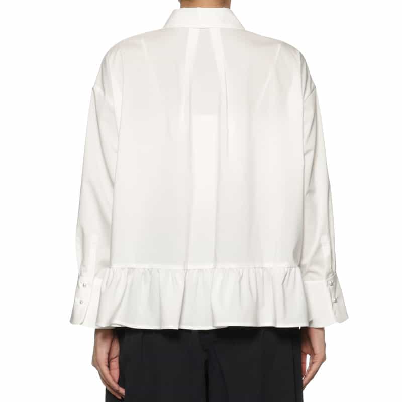 BARNEYS NEW YORK ウォッシャブル バックペプラム パールボタンブラウス WHITE