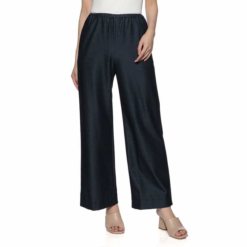 BARNEYS NEW YORK ウォッシャブル ドローストリング ワイドパンツ NAVY