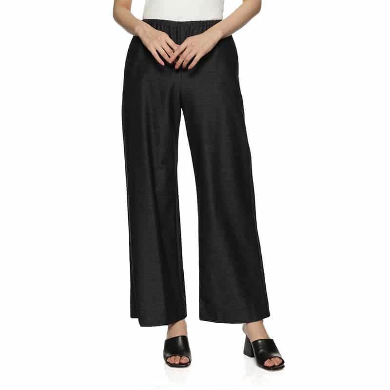 BARNEYS NEW YORK ウォッシャブル ドローストリング ワイドパンツ BLACK