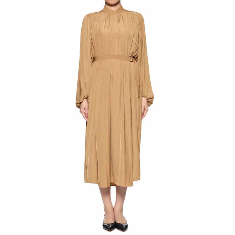 BARNEYS NEW YORK ウォッシャブル ベルト付きギャザードレス CAMEL