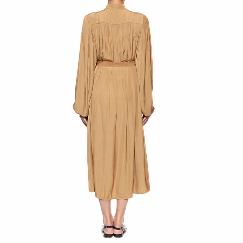 BARNEYS NEW YORK ウォッシャブル ベルト付きギャザードレス CAMEL