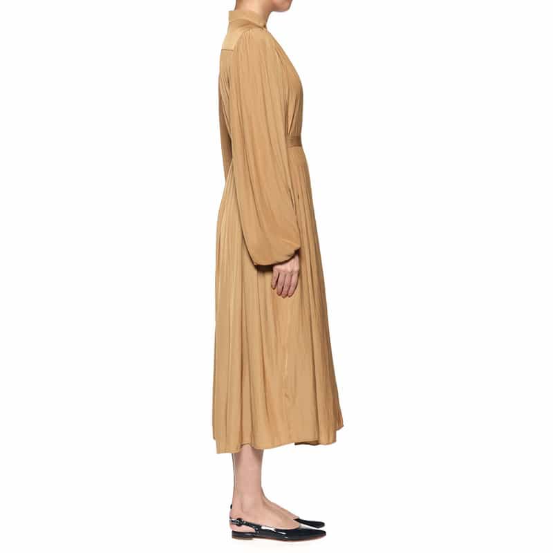 BARNEYS NEW YORK ウォッシャブル ベルト付きギャザードレス CAMEL