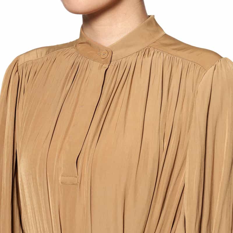 BARNEYS NEW YORK ウォッシャブル ベルト付きギャザードレス CAMEL