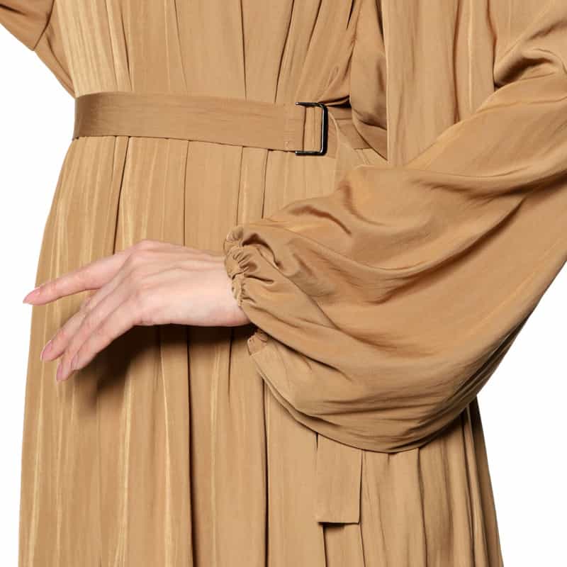 BARNEYS NEW YORK ウォッシャブル ベルト付きギャザードレス CAMEL