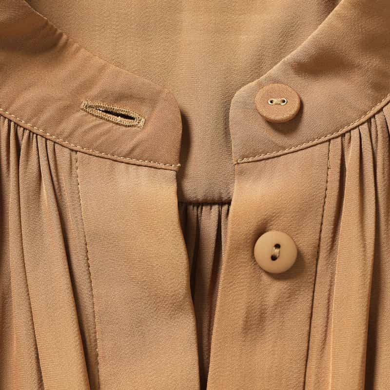 BARNEYS NEW YORK ウォッシャブル ベルト付きギャザードレス CAMEL