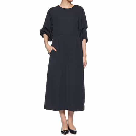 ウォッシャブル デザインスリーブ ウエストタック ドレス