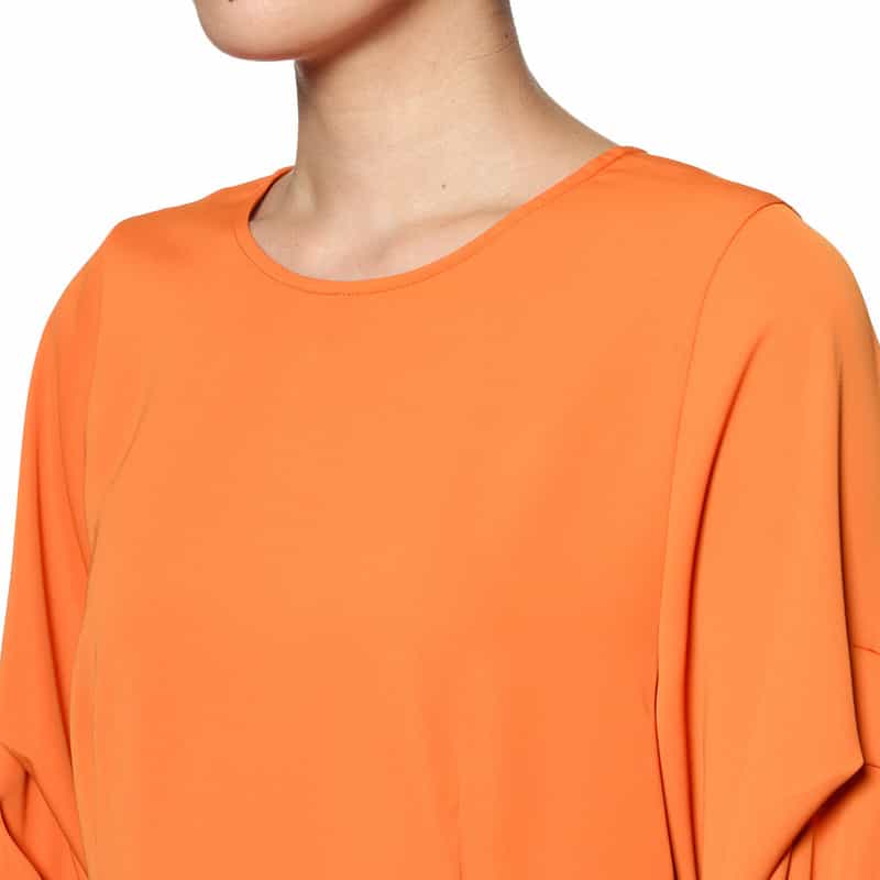 BARNEYS NEW YORK ウォッシャブル デザインスリーブ ウエストタック ドレス ORANGE