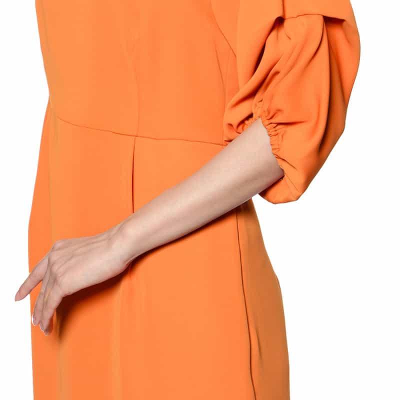 BARNEYS NEW YORK ウォッシャブル デザインスリーブ ウエストタック ドレス ORANGE