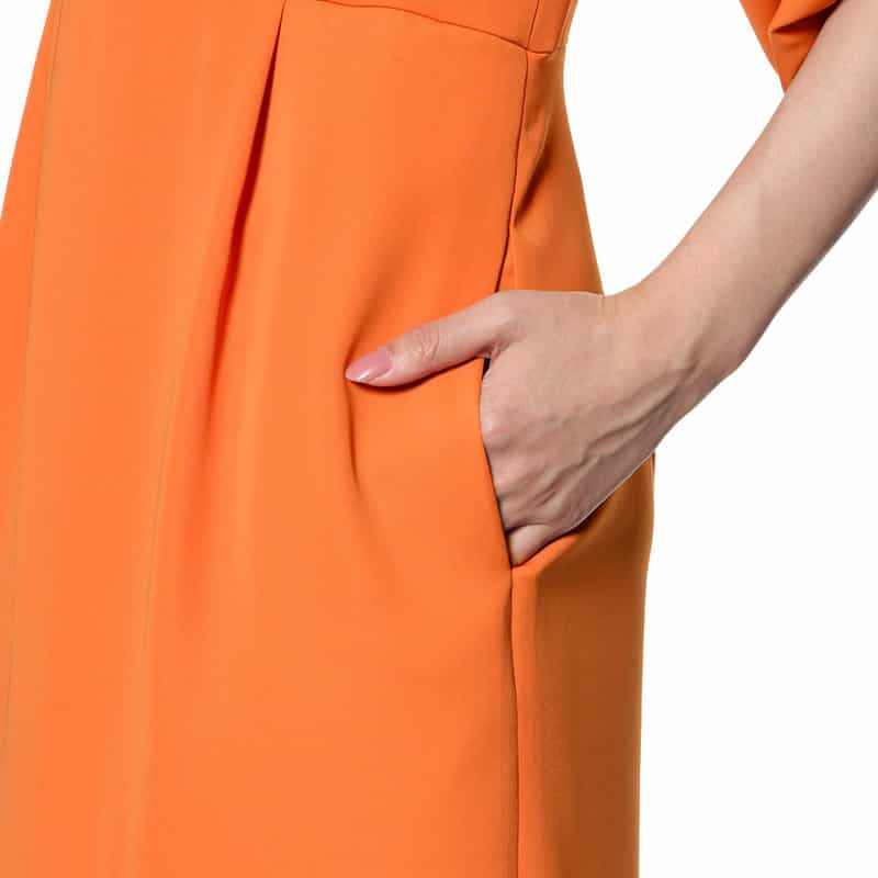 BARNEYS NEW YORK ウォッシャブル デザインスリーブ ウエストタック ドレス ORANGE