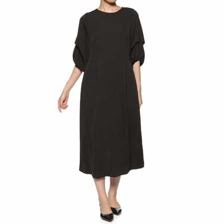 ウォッシャブル デザインスリーブ ウエストタック ドレス