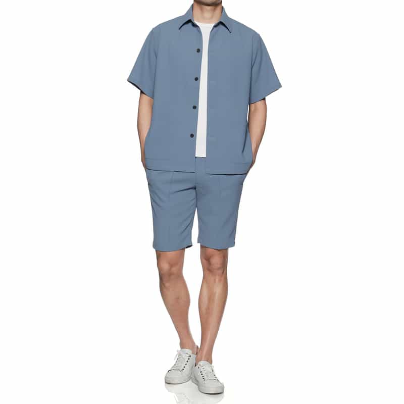 BARNEYS NEW YORK セットアップ ワッフル素材ストレッチショーツ BLUE