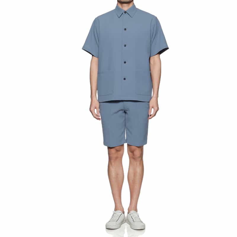 BARNEYS NEW YORK セットアップ ワッフル素材ストレッチショーツ BLUE