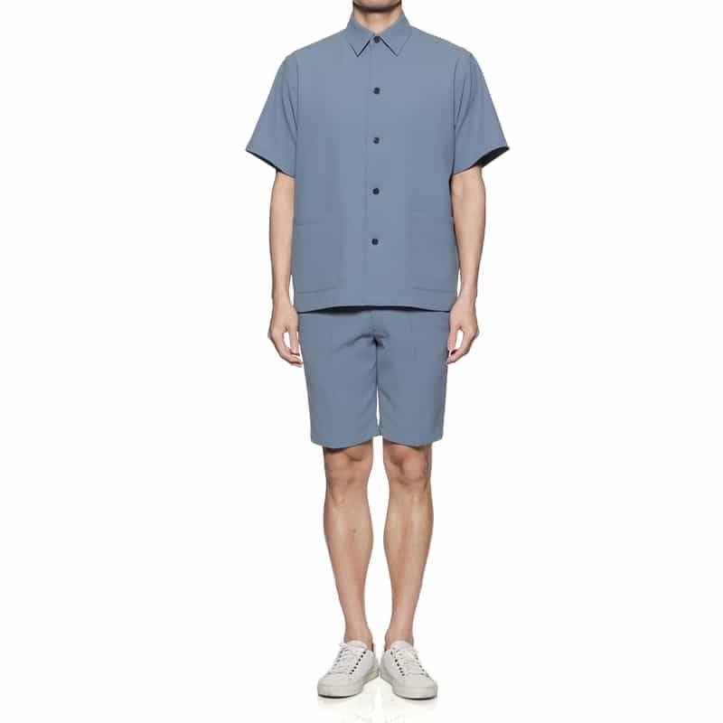 BARNEYS NEW YORK セットアップ ワッフル素材ストレッチシャツ BLUE