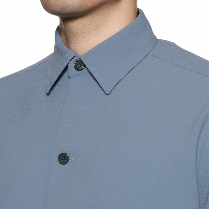 BARNEYS NEW YORK セットアップ ワッフル素材ストレッチシャツ BLUE