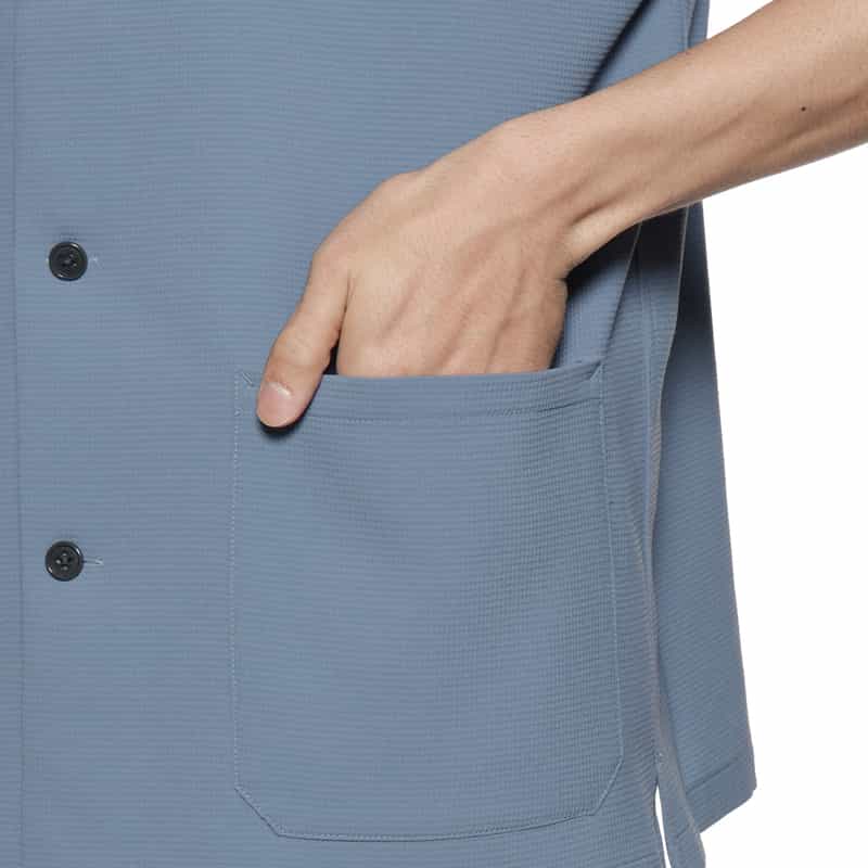 BARNEYS NEW YORK セットアップ ワッフル素材ストレッチシャツ BLUE