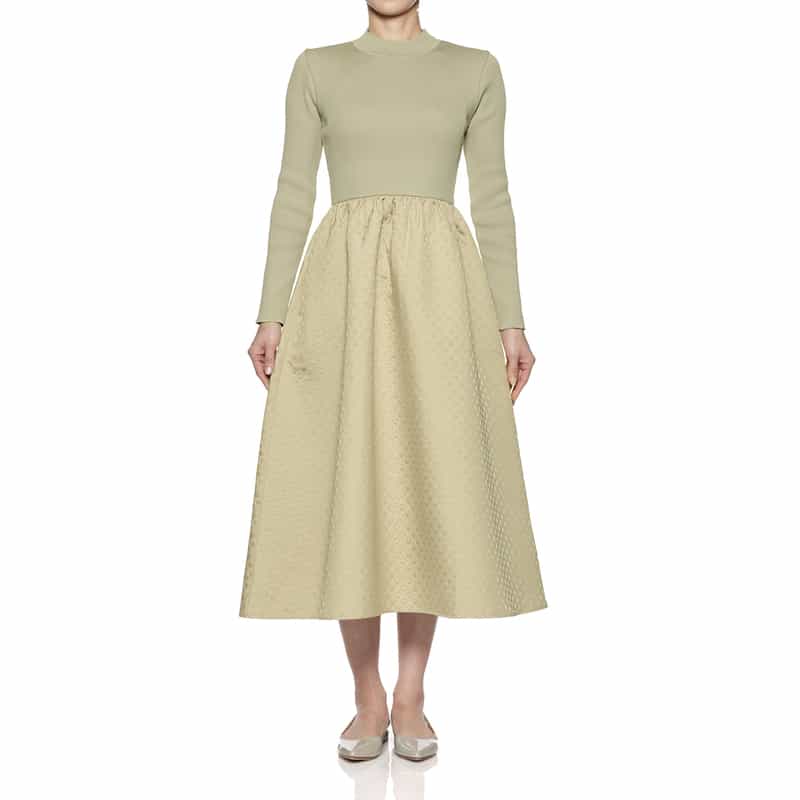 BARNEYS NEW YORK ドット柄切り替えドレス BEIGE