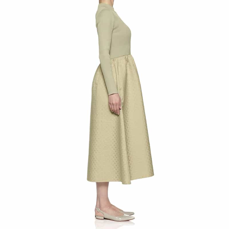 BARNEYS NEW YORK ドット柄切り替えドレス BEIGE