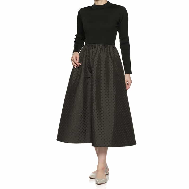 BARNEYS NEW YORK ドット柄切り替えドレス BLACK