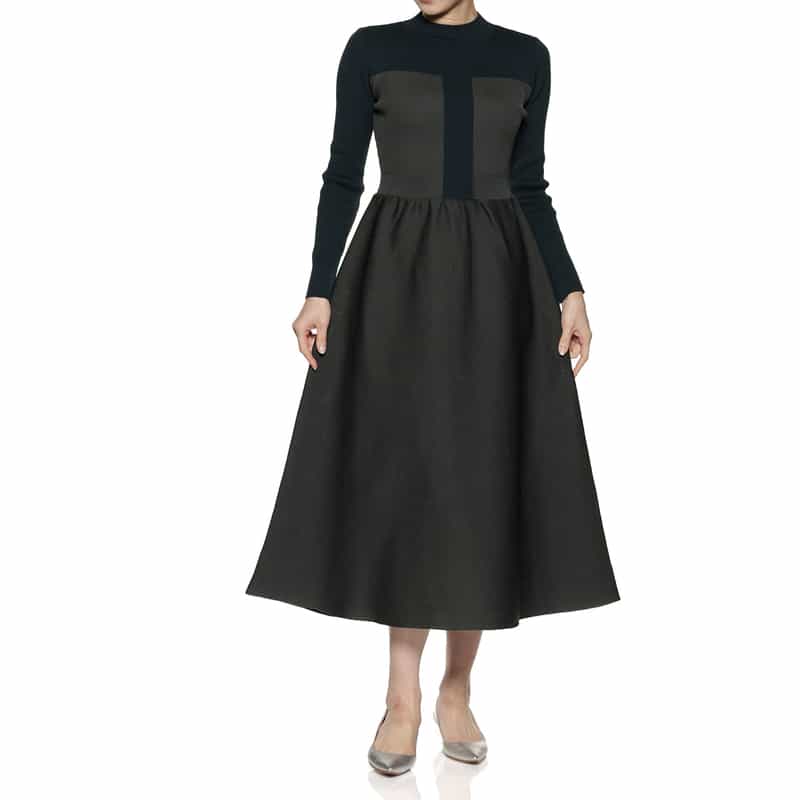 BARNEYS NEW YORK ウォッシャブル 切り替えドレス GRAY