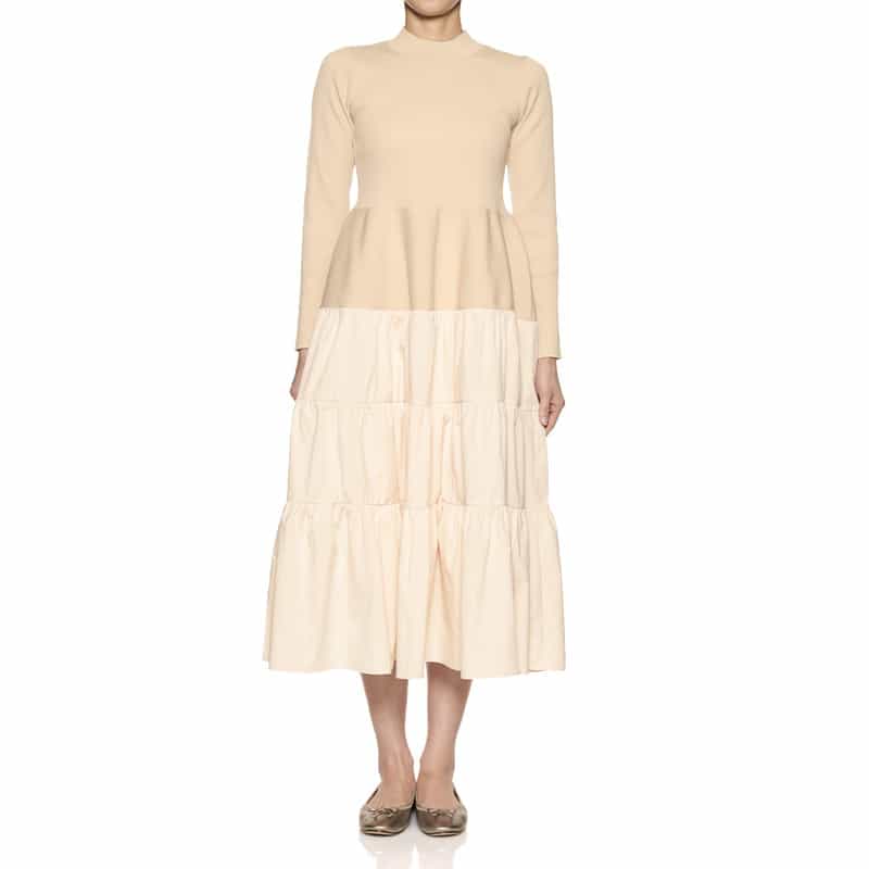 BARNEYS NEW YORK ウォッシャブル コンビネーション ティアードドレス BEIGE