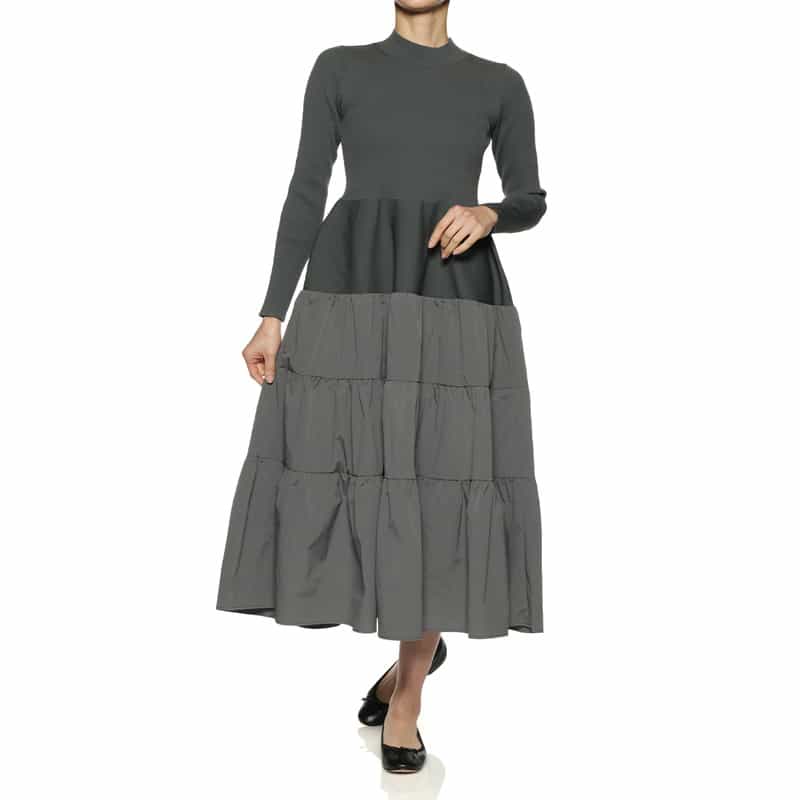BARNEYS NEW YORK ウォッシャブル コンビネーション ティアードドレス GRAY