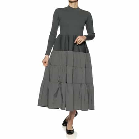 BARNEYS NEW YORK　異素材コンビネーションドレス　ベージュ ウォッシャブル コンビネーション ティアードドレス（2239338