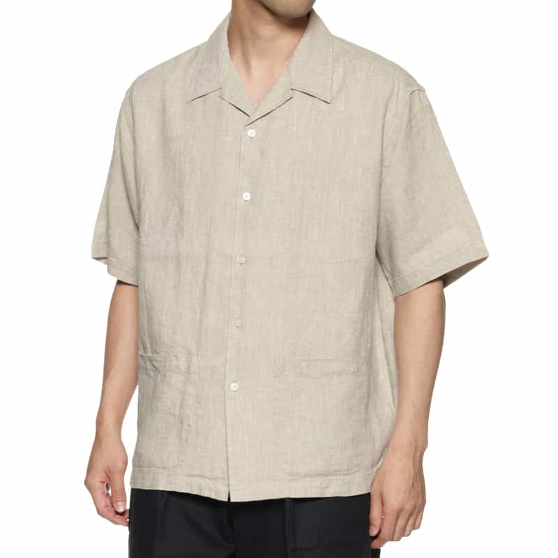 BARNEYS NEW YORK リネン素材ハーフスリーブ オープンカラーシャツ LT GRAY