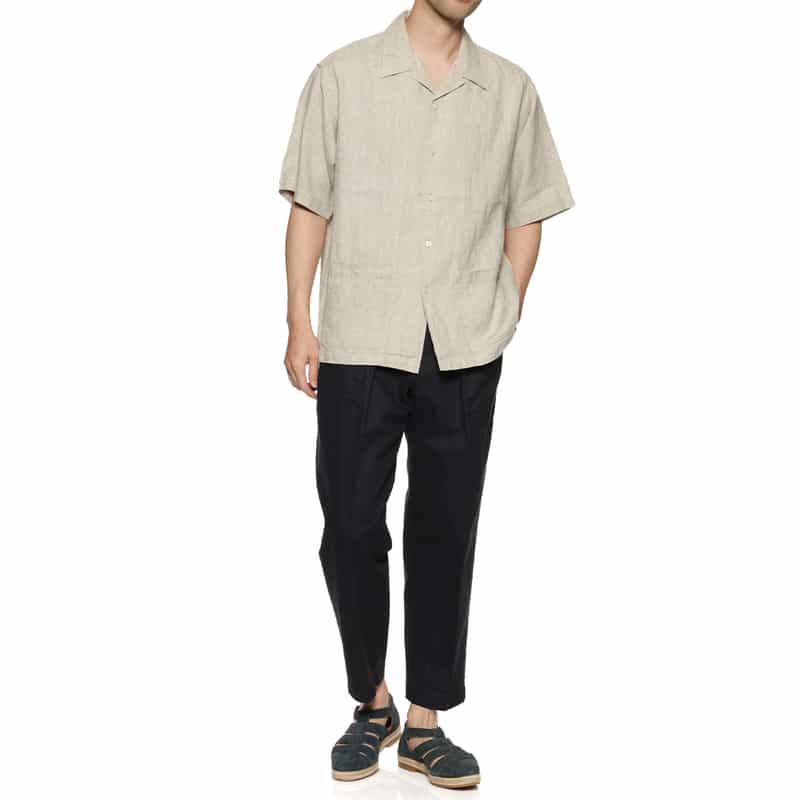 BARNEYS NEW YORK リネン素材ハーフスリーブ オープンカラーシャツ LT GRAY