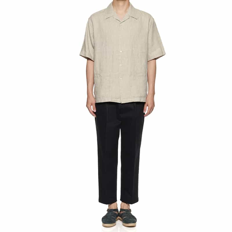 BARNEYS NEW YORK リネン素材ハーフスリーブ オープンカラーシャツ LT GRAY