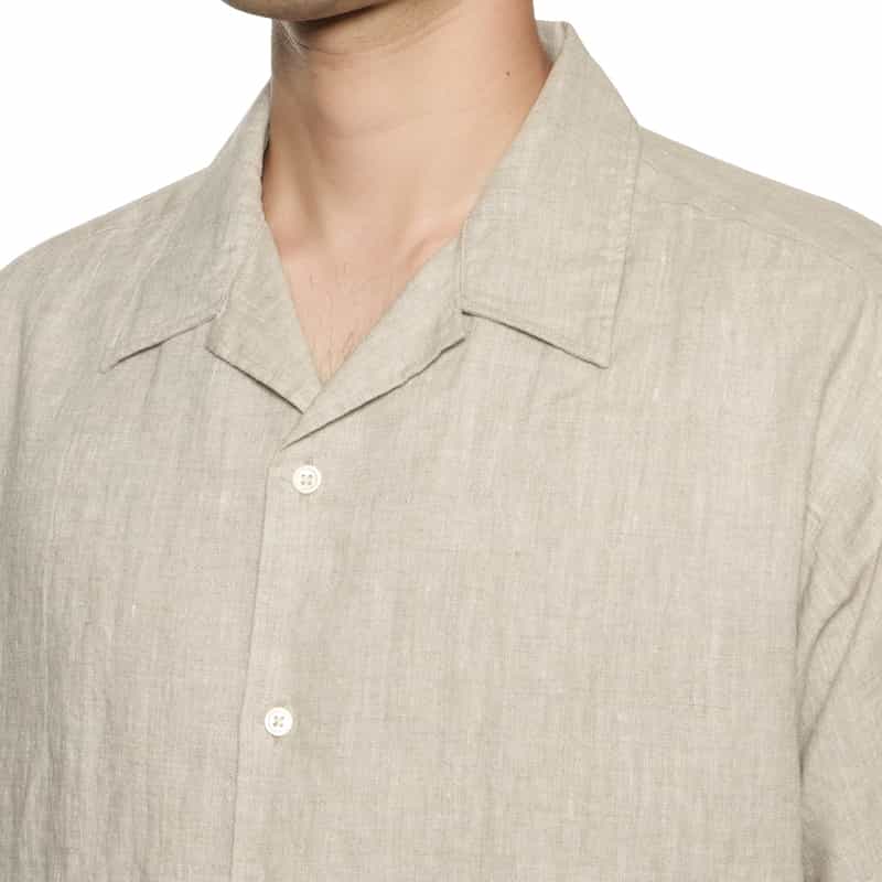 BARNEYS NEW YORK リネン素材ハーフスリーブ オープンカラーシャツ LT GRAY