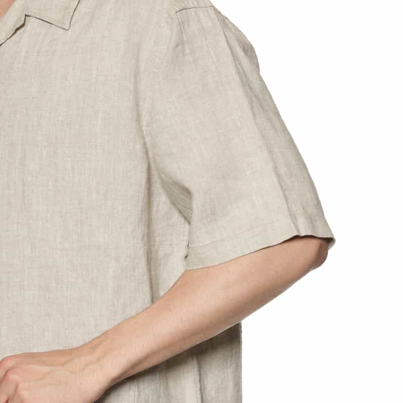 BARNEYS NEW YORK リネン素材ハーフスリーブ オープンカラーシャツ LT GRAY