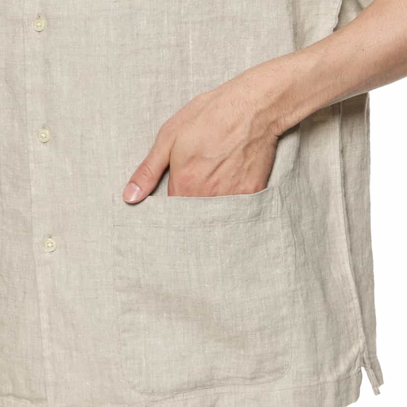 BARNEYS NEW YORK リネン素材ハーフスリーブ オープンカラーシャツ LT GRAY