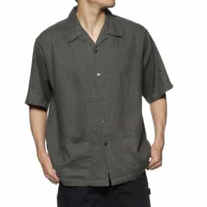 リネン素材ハーフスリーブ オープンカラーシャツ