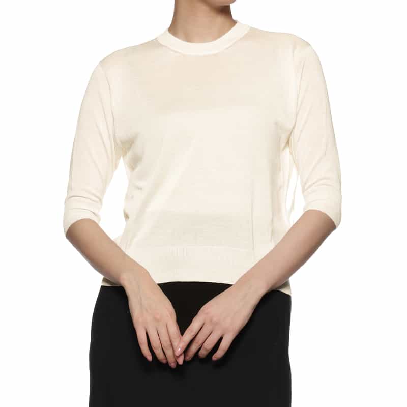 BARNEYS NEW YORK ウォッシャブル シルク ニットプルオーバー WHITE