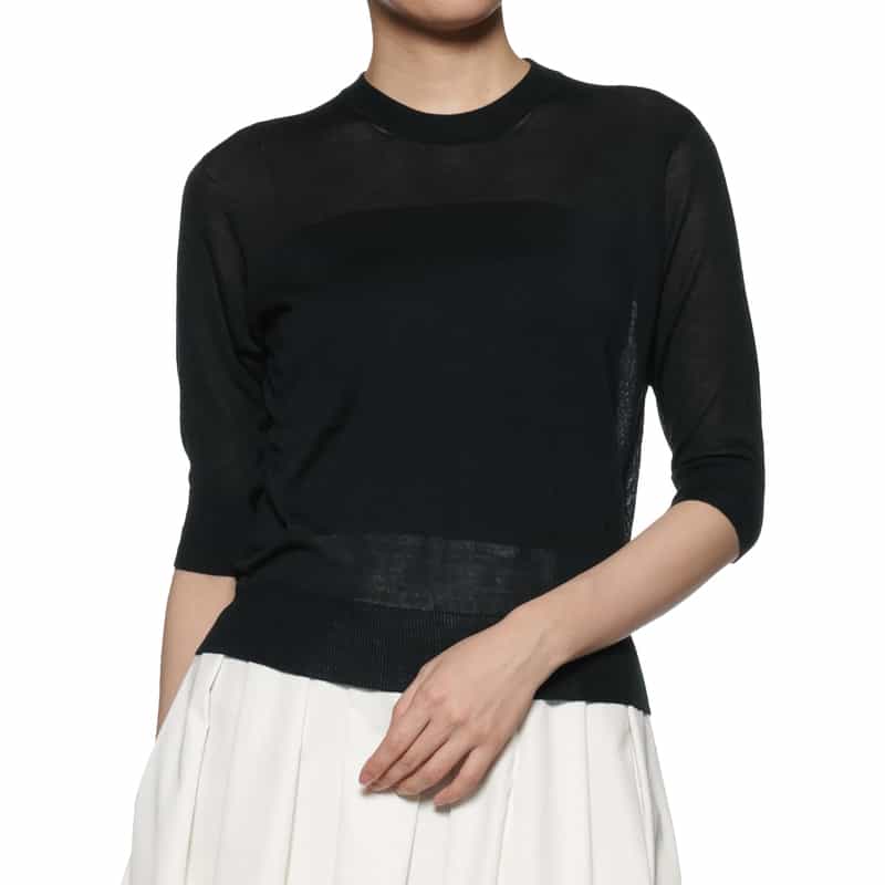 BARNEYS NEW YORK ウォッシャブル シルク ニットプルオーバー BLACK