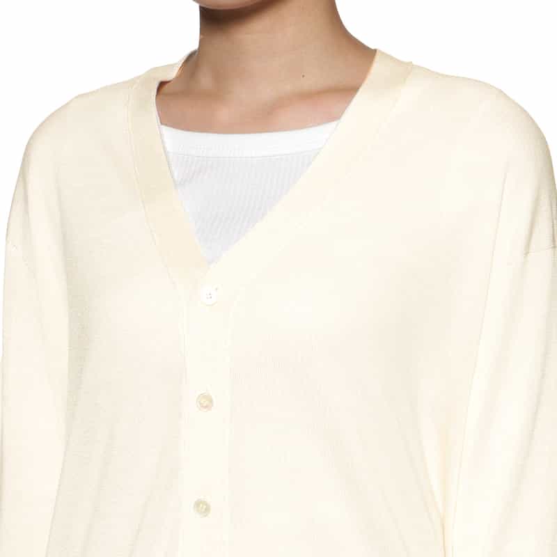 BARNEYS NEW YORK ウォッシャブル シルク Vネックニットカーディガン WHITE